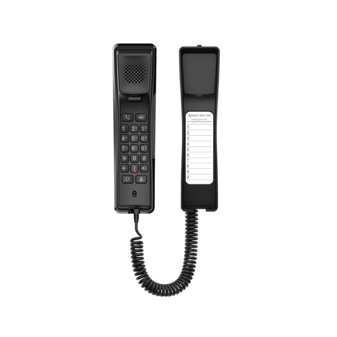 IP-телефон, Fanvil, H2U-2 (B), IP-телефон, отельный, 2 SIP-линии, PoE, чёрный, без дисплея, 1 DSS-клавиша, без блока питания