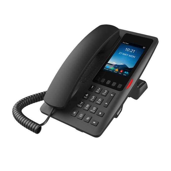 IP-телефон, Fanvil, H6W (B), IP-телефон, отельный, 2 SIP-линии, чёрный, 1xUSB, 1xRJ45, PoE, WIFI, цветной дисплей 480*320, 5 DSS-клавиш, блок питания в комплекте