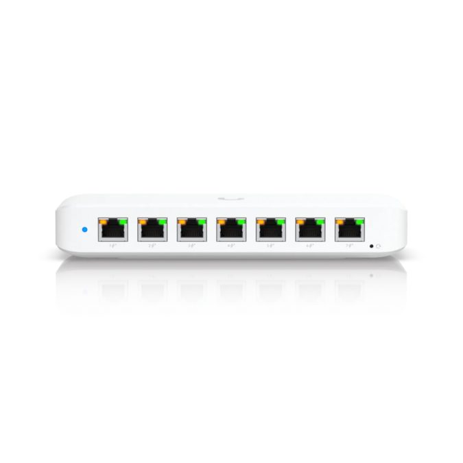 Сетевой Коммутатор, Ubiquiti, USW-Ultra-210W, UniFi, Управляемый L3, 7 портов 10/100/1000Mbps output PoE+, 802.3af/at, PoE бюджет 202W, 1xGbE PoE++ input port / AC/DC адаптер в комплекте, Настольный/настенный