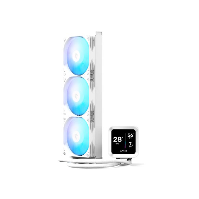 Кулер с водяным охлаждением, APNX, LC1-D 360 WH , Intel 1851/1700/1200/115х и AMD AM5/AM4/, TDP 320W, 3*120мм ARGB, 600-1800RPM±10%, 81,5CFM, 38 dB(A), Белый