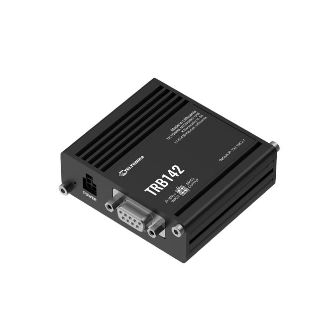 Сетевой шлюз, Teltonika, TRB142, LTE Cat1 (до 10/5 Мбит/с), 1 порт 10/100M RJ-45, интерфейс RS232, слот Micro-SIM, удалённое управление RMS, промышленное исполнение