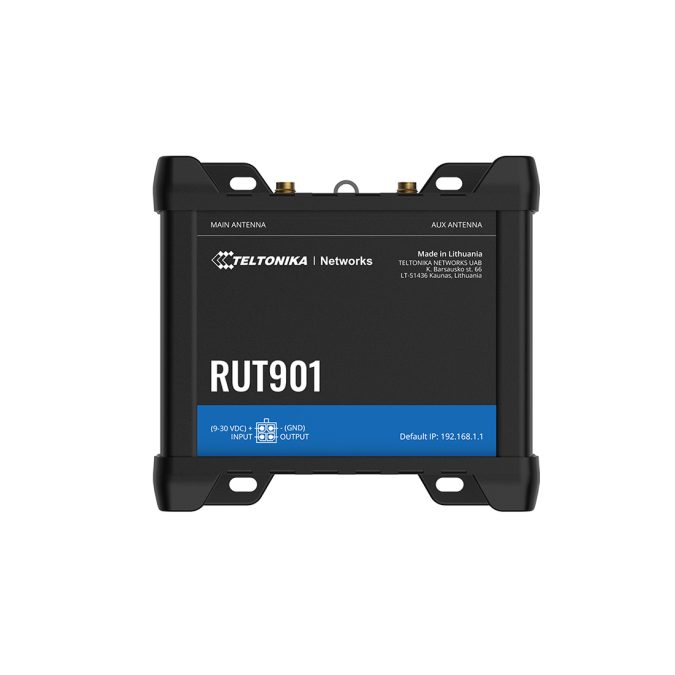 Роутер, Teltonika, RUT901, LTE Cat4 150/50Мбит/с, DualSIM, WiFi 802.11b/g/n, 4 Ethernet 10/100Мбит/с, цифровой I/O, 9–30В DC, промышленное исполнение