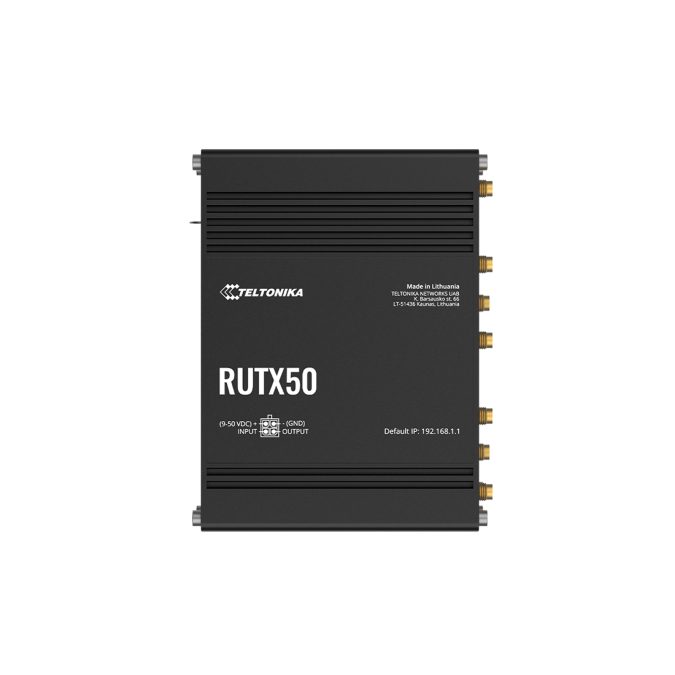 Роутер, Teltonika, RUTX5 (RUTX50), 5G Sub6GHz до 3.3Гбит/с, DualSIM, WiFi 802.11b/g/n/ac, 5 Gigabit Ethernet, GNSS, USB, цифровые I/O, 9–50В DC, промышленное исполнение