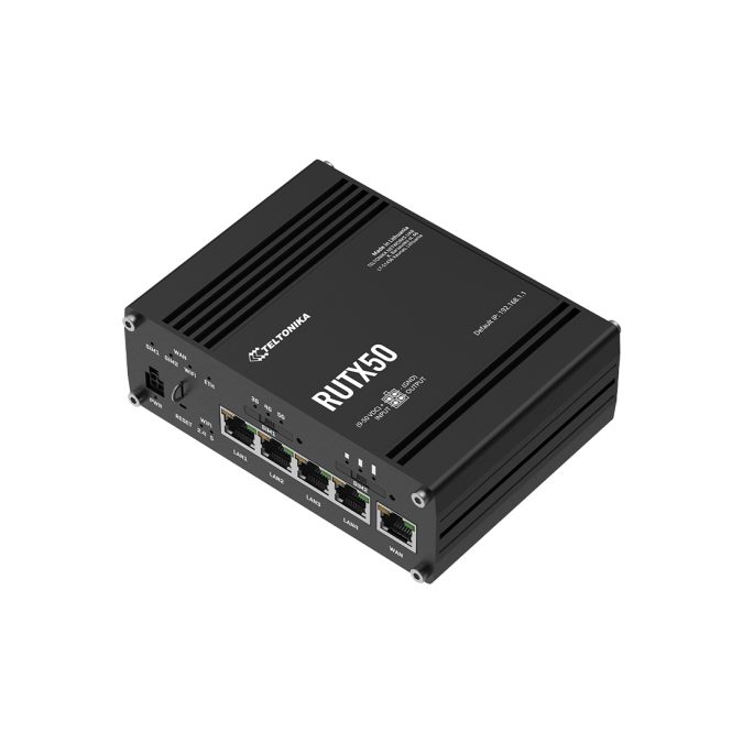 Роутер, Teltonika, RUTX5 (RUTX50), 5G Sub6GHz до 3.3Гбит/с, DualSIM, WiFi 802.11b/g/n/ac, 5 Gigabit Ethernet, GNSS, USB, цифровые I/O, 9–50В DC, промышленное исполнение