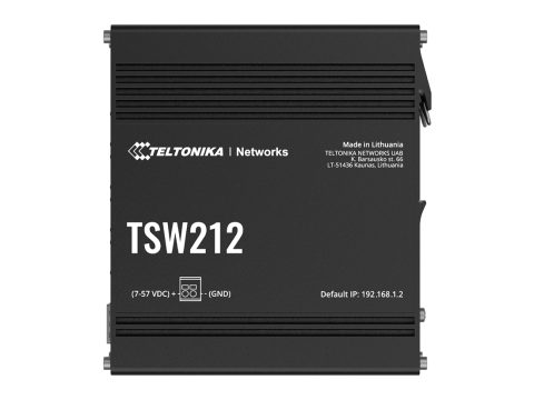 Коммутатор, Teltonika, TSW212, управляемый L2+ с функциями L3, 8 Gigabit RJ-45, 2 SFP, пропускная способность 20 Гбит/с, VLAN, SNMP, STP/RSTP, статическая маршрутизация IPv4/IPv6, поддержка PROFINET/EtherNet-IP/MRP, питание 7–57 В DC, DIN-рейка, 40…+75 °C, промышленное исполнение