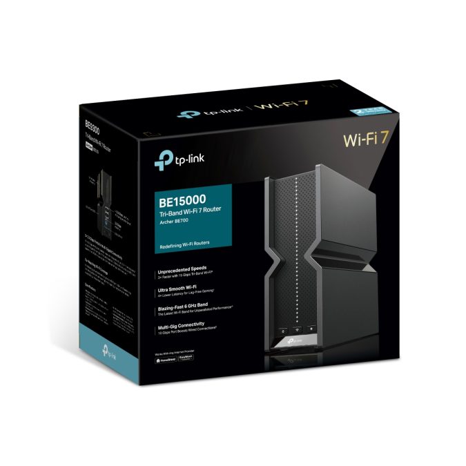 Маршрутизатор, Tp-Link, Archer BE700, 802.11a/b/g/n/ac/ax/be, BE15000, 2,4 ГГц/5 ГГц/6 ГГц, 1  порт WAN/LAN 10 Гбит/с, 1  порт WAN/LAN 2,5 Гбит/с, 3  порта LAN 1 Гбит/с, 1  порт USB 3.0.