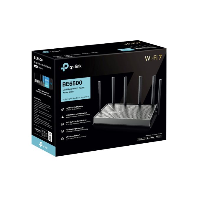 Маршрутизатор, Tp-Link, Archer BE400, 802.11a/b/g/n/ac/ax/be, BE6500 , 2,4 ГГц/5 ГГц, 1  порт WAN/LAN 2,5 Гбит/с, 
1  порт LAN 2,5 Гбит/с, 
3  порта LAN 10/100/1000 Мбит/с, 1  порт USB 3.0.