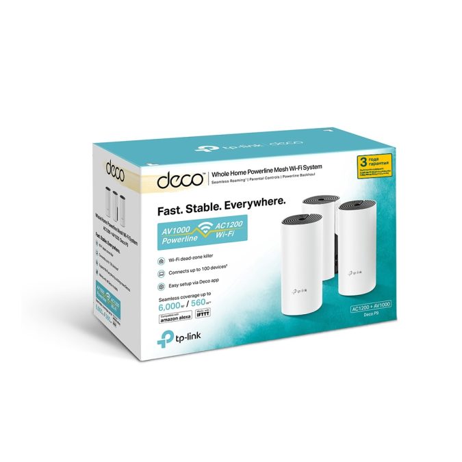 Mesh-система Wi-Fi , Tp-Link, Deco P9(3-pack), 802.11a/b/g/n/ac, AC1200 , 2,4 ГГц/5 ГГц, 2 гигабитных порта, 3 модуля в комплекте