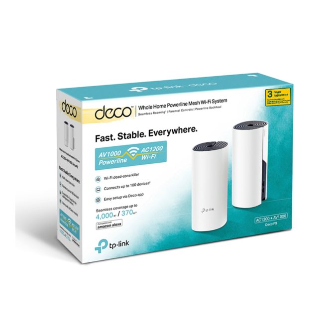 Mesh-система Wi-Fi , Tp-Link, Deco P9(2-pack), 802.11a/b/g/n/ac, AC1200 , 2,4 ГГц/5 ГГц, 2 гигабитных порта, 2 модуля в комплекте