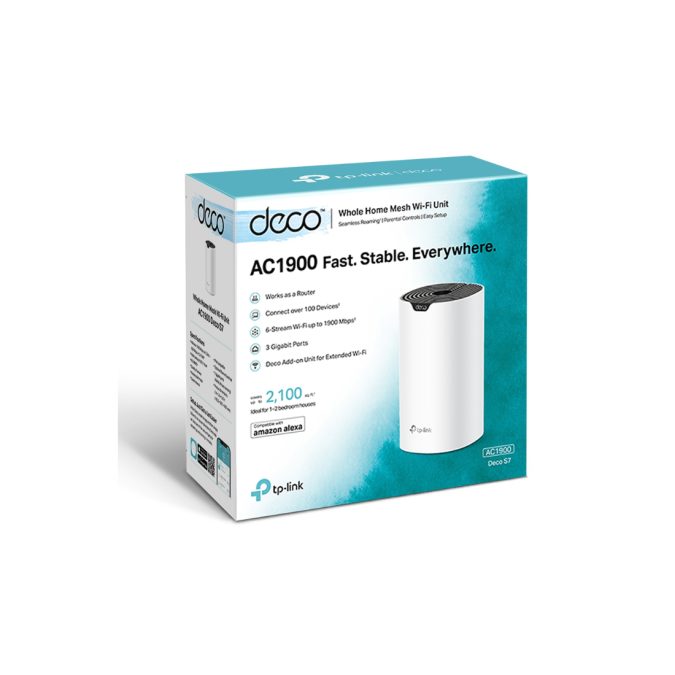 Mesh-система Wi-Fi , Tp-Link, Deco S7(1-pack), 802.11a/b/g/n/ac, AC1900 , 2,4 ГГц/5 ГГц, 3  гигабитных порта, 1 модуль в комплекте