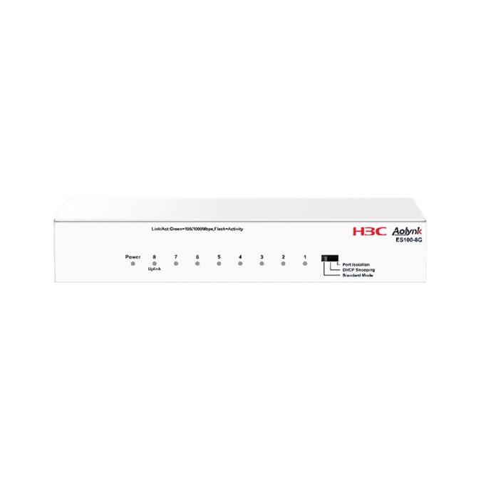 Коммутатор, H3C, Aolynk ES100-8G, Неуправляемый, 8 портов 10/100/1000Base RJ45, DIP переключатель режимов, Настольный