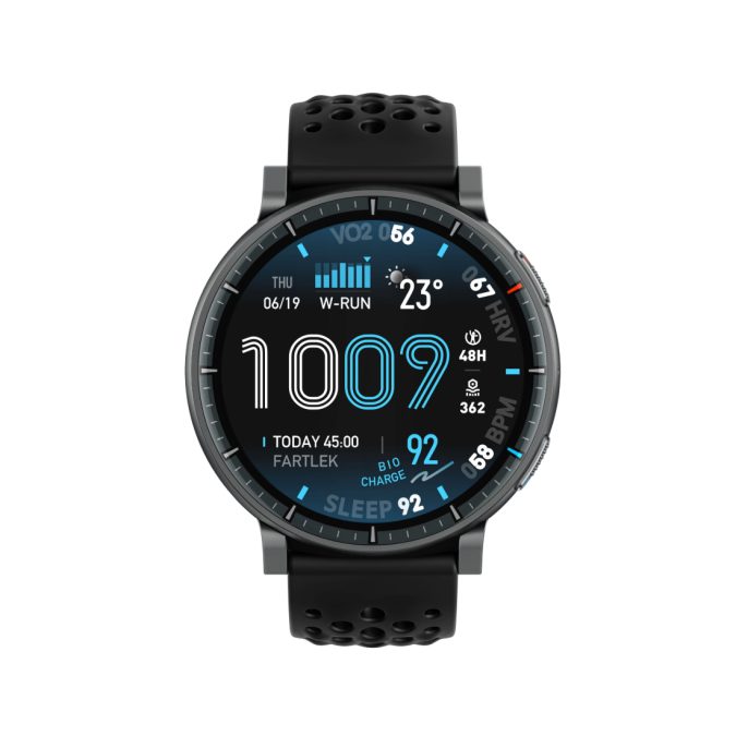 Смарт часы, Amazfit, Active Max A2557, Дисплей 1.32" AMOLED, Разрешение 466x466, Яркость до 2000 нит, Стекло закаленное с антибликовым покрытием, Водонепроницаемость (5 АТМ), Пятиспутниковое позиционирование, Батарея 270 мАч, Черный силиконовый ремешок, Черный