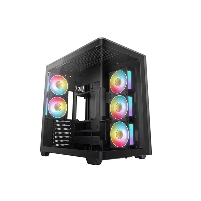 Компьютерный корпус, Deepcool, CG590U 5F R-CG590U-BKAGA5-G, ATX/Micro ATX/Mini-ITX, USB 3.1*1/3.0*2, HD-Audio, 5*120мм ARGB, Высота процессорного кулера до 160мм, Длина VGA до 410мм, 2*3.5"/2+1*2.5", Сталь 0,6, 460х285х460мм, Без Б/П, Чёрный