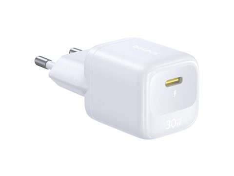 Адаптер питания, Baseus, EnerFill FN22, E0123101, GaN, 1  USBC, 30 Вт, 5 В  3 А, 9 В  3 А, 12 В  2,5 А, 15 В  2 А, 20 В  1,5 А, PD 3.0, QC 3.0, PPS, 100–240 В~, 50/60 Гц, 0,8 А, EU, Moon White, Белый