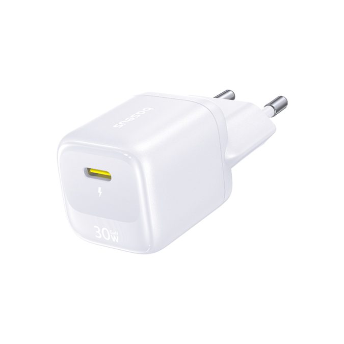 Адаптер питания, Baseus, EnerFill FN22, E0123101, GaN, 1  USBC, 30 Вт, 5 В  3 А, 9 В  3 А, 12 В  2,5 А, 15 В  2 А, 20 В  1,5 А, PD 3.0, QC 3.0, PPS, 100–240 В~, 50/60 Гц, 0,8 А, EU, Moon White, Белый