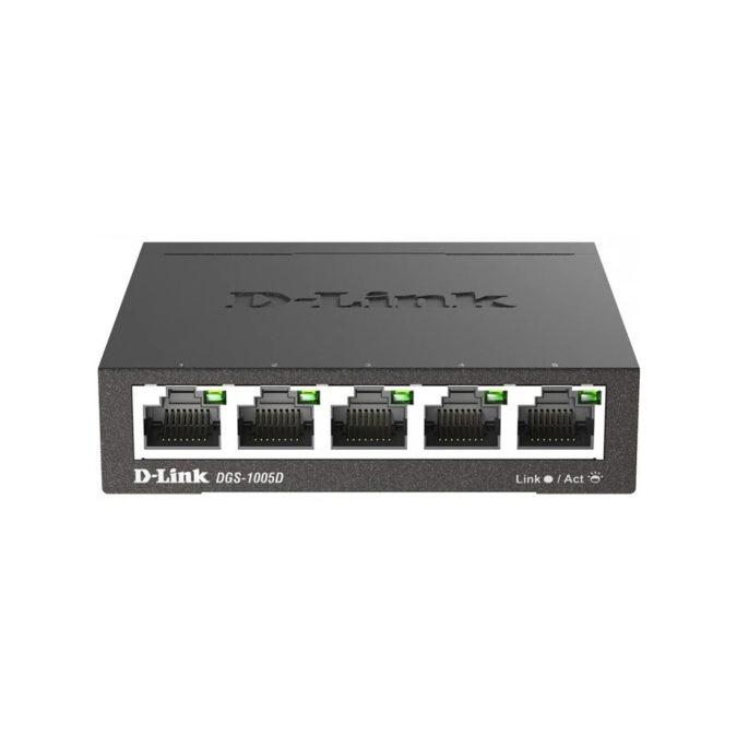 Коммутатор, D-Link, DGS-1005D/R1A, Неуправляемый 5 портов 10/100/1000Base-T, Комплект для монтажа на стену, корпус металл