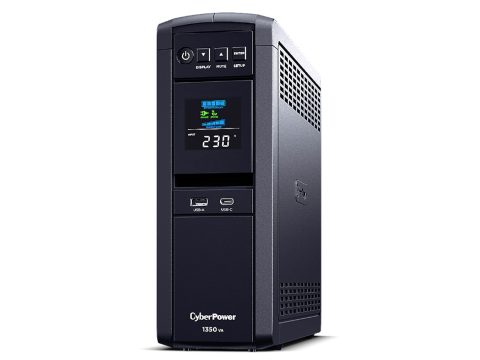 Источник бесперебойного питания, CyberPower, CP1350EPFCLCD, Мощность 1350ВА/810Вт, CPPFC-серия, Линейно-интерактивный, Напольный, LCD/USB-A*1/USB-C*1/RS-232/RJ11/RJ45/SNMPslot, AVR: 165-265В, АКБ 12В/7Ач*2 шт., Вых: 6xSchuko, Чёрный