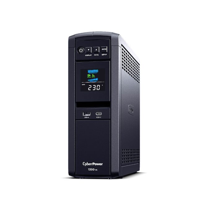 Источник бесперебойного питания, CyberPower, CP1350EPFCLCD, Мощность 1350ВА/810Вт, CPPFC-серия, Линейно-интерактивный, Напольный, LCD/USB-A*1/USB-C*1/RS-232/RJ11/RJ45/SNMPslot, AVR: 165-265В, АКБ 12В/7Ач*2 шт., Вых: 6xSchuko, Чёрный