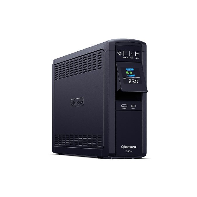 Источник бесперебойного питания, CyberPower, CP1350EPFCLCD, Мощность 1350ВА/810Вт, CPPFC-серия, Линейно-интерактивный, Напольный, LCD/USB-A*1/USB-C*1/RS-232/RJ11/RJ45/SNMPslot, AVR: 165-265В, АКБ 12В/7Ач*2 шт., Вых: 6xSchuko, Чёрный