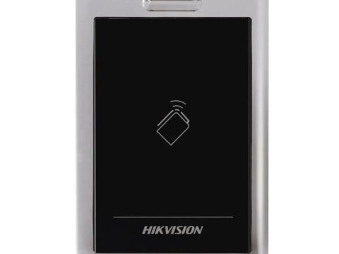 Считыватель контроля доступа, Hikvision, DS-K1101M, Считыватель карт M1/EM, корпус из материала PC+ABS с панелью PMMA, встроенный звуковой сигнал, интерфейс RS-485 и Wiegand, IP64, от -20 °C до 65 °C