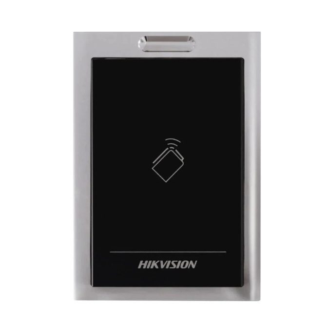 Считыватель контроля доступа, Hikvision, DS-K1101M, Считыватель карт M1/EM, корпус из материала PC+ABS с панелью PMMA, встроенный звуковой сигнал, интерфейс RS-485 и Wiegand, IP64, от -20 °C до 65 °C