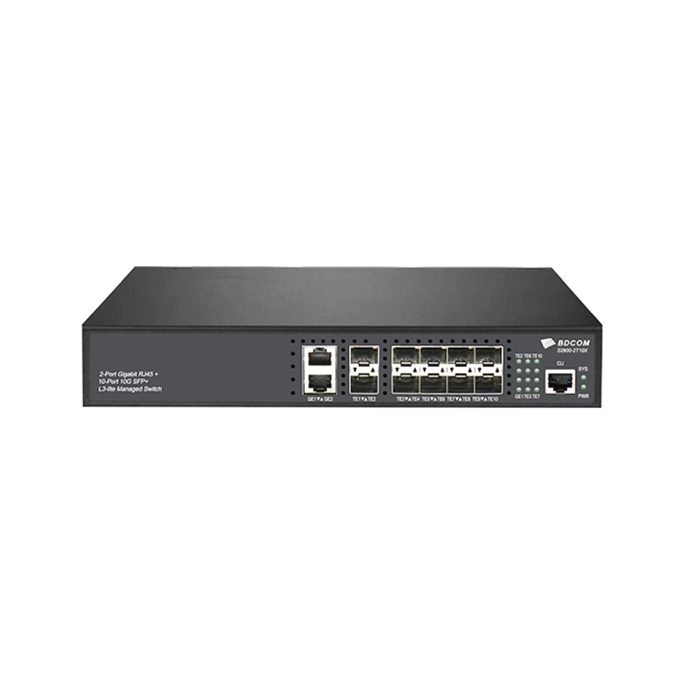 Коммутатор, BDCOM, S2900-2T10X, Управляемый L3-lite, 2 порта 10/100/1000М RJ45, 10 портов SFP+, 1U
