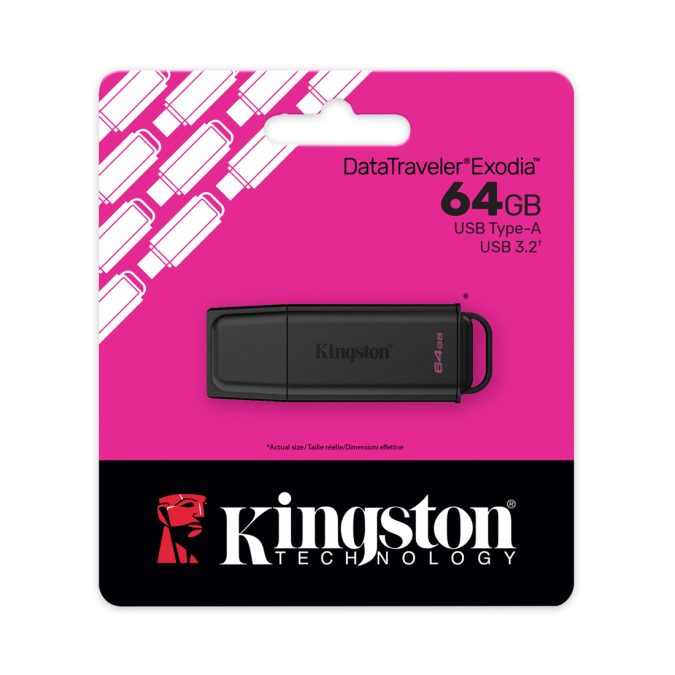 USB-накопитель, Kingston, DataTraveler Exodia DTXG2/64GB, 64GB, USB 3.2, Чёрный/Розовый