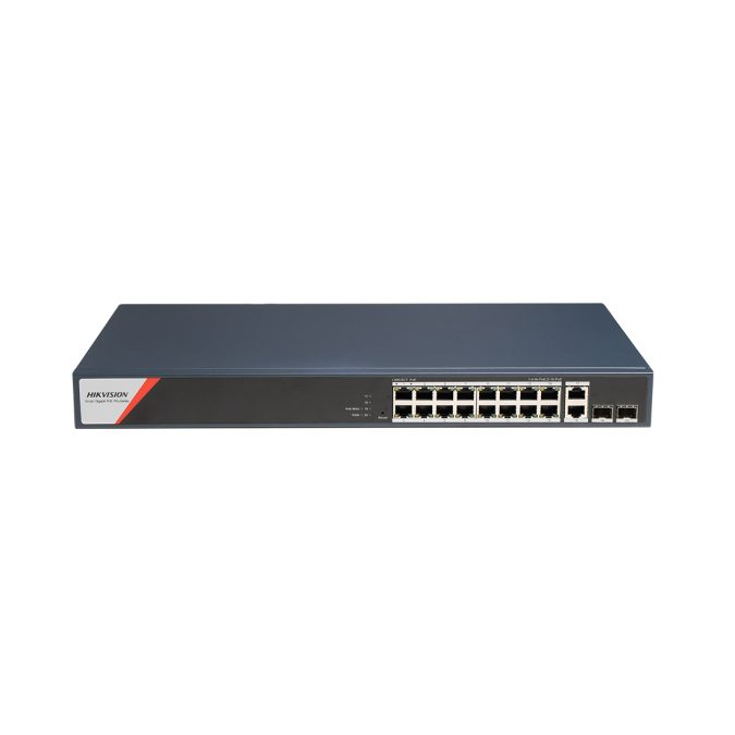 Коммутатор, Hikvision, DS-3E1520HP-SI-16P2T2F, 16  Gigabit PoE (RJ-45), 2  Gigabit RJ-45 uplink, 2  Gigabit SFP (оптические)