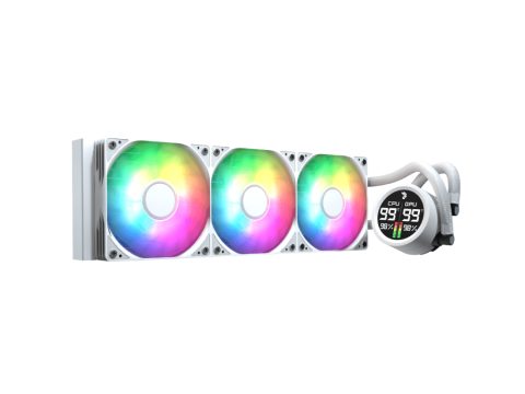 Кулер с водяным охлаждением, Aerocool, Abyss L360R Digi WH, Intel 1851/1700/1200/115х и AMD AM5/AM4/, TDP 320W, 3*120мм ARGB, 600-3000RPM±10%, 81,5CFM, 38 dB(A), Белый