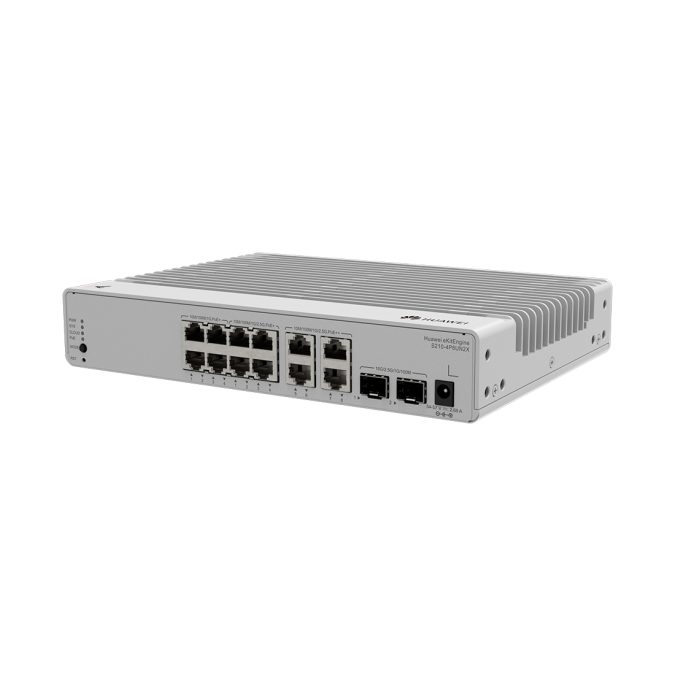 Коммутатор, Huawei, S210-4P8UN2X, Управляемый L2, 4GE RJ45 (PoE+), 82.5GE RJ45 (PoE+/PoE++), 210GE SFP+ uplink, VLAN, PoE 120W, fanless, стоечный 1U