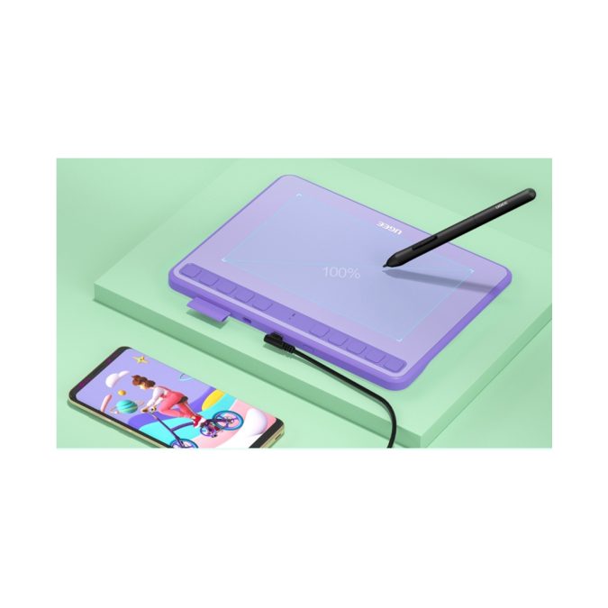 Графический планшет, Ugee, S640 Purple, Разрешение 5080 lpi, Чувствительность к нажатию 8192, Интерфейс USB-C, Рабочая область 6.5"х4", Пурпурный