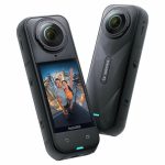 Экшн-камера, Insta360, X5 Standard Bundle, 215 г, 360° dual-lens, 8K/30fps, 5.7K+/30fps, 4K/120fps, 1/1.28", f/2.0, ISO 100–6400, 200 Мбит/с, PureVideo, сменные линзы, влагозащита до 15 м, до 208 мин, черный