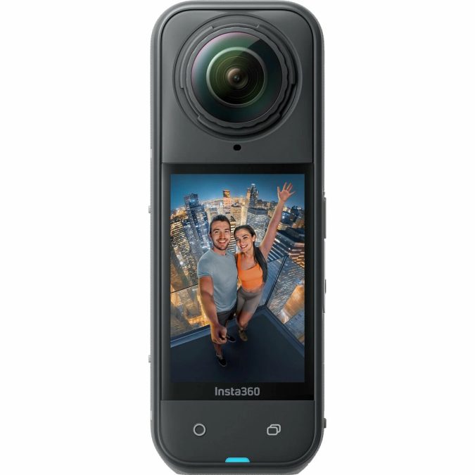 Экшн-камера, Insta360, X5 Standard Bundle, 215 г, 360° dual-lens, 8K/30fps, 5.7K+/30fps, 4K/120fps, 1/1.28", f/2.0, ISO 100–6400, 200 Мбит/с, PureVideo, сменные линзы, влагозащита до 15 м, до 208 мин, черный
