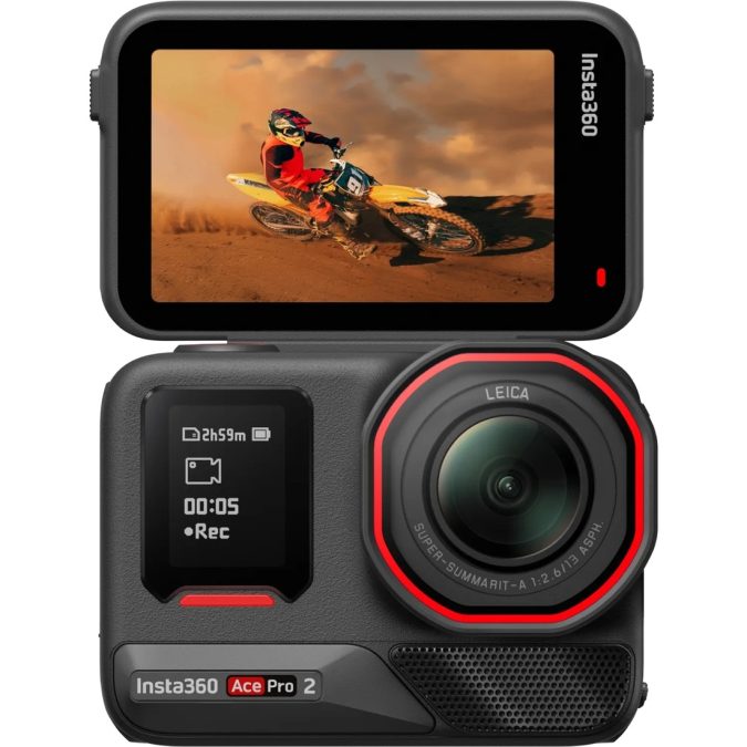Экшн-камера, Insta360, Ace Pro 2 Action Camera Battery Bundle, 177.2 г, широкоугольная Leica, 8K/30fps, 4K/120fps, 1/1.3", f/2.6, 5nm AI-чип, PureVideo, два аккумулятора 1800 мАч в комплекте, до 180 мин, черный