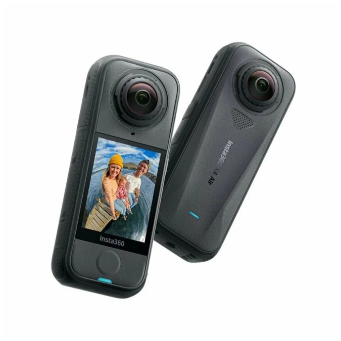 Экшн-камера, Insta360, X4 Air черный, 165 г, 360° dual-lens, 8K/30fps, 6K/50fps, 4K/100fps, 1/1.8", f/1.95, ISO 100–3200, 180 Мбит/с, 2010 мАч, до 88 мин, 113.84637 мм, черный