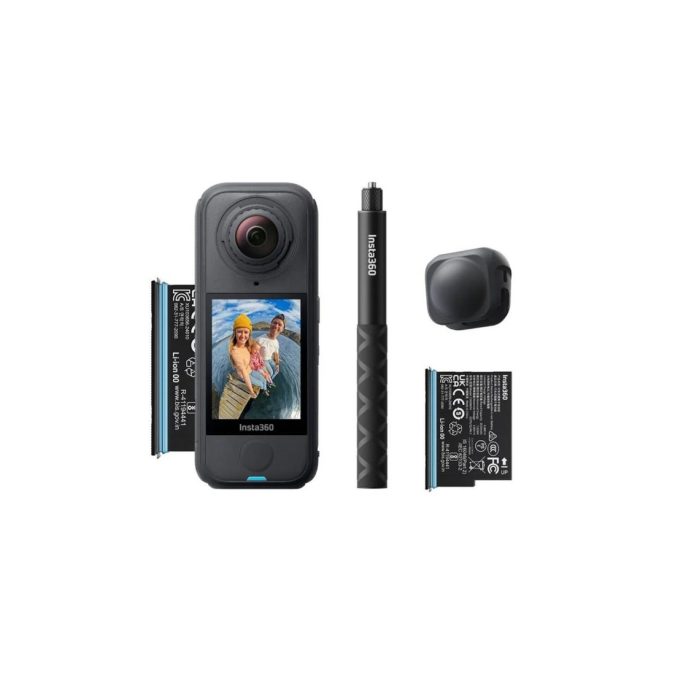 Экшн-камера, Insta360, X4 Air Starter Bundle, 165 г, 360° dual-lens, 8K/30fps, 6K/50fps, 4K/100fps, 1/1.8", f/1.95, ISO 100–3200, стартовый комплект (защита линз, кабель), до 88 мин, черный