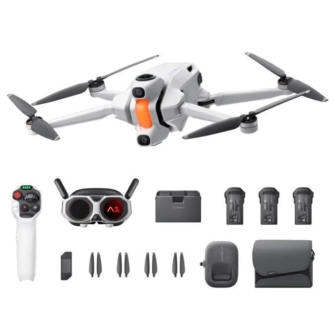 Дрон, ANTIGRAVITY, A1 Infinity Bundle, 249 г, 360° dual-lens, 8K/30fps, максимальная комплектация с 3x аккумуляторами, зарядным хабом, FPV-очками и кейсом, 25 мин на одном заряде, белый