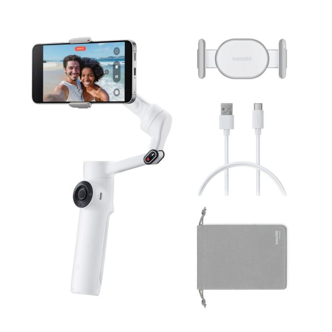 Стедикам, Insta360, Flow2 Standard Bundle White, 348 г, 3-осевая стабилизация, для смартфонов, ИИ-трекинг Deep Track 4.0, встроенный монопод 207 мм и трипод, Bluetooth 5.0, до 10 ч, белый