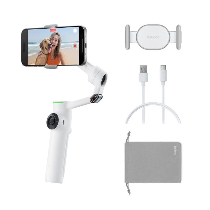 Стедикам, Insta360, Flow 2 Pro Standard Bundle / Summit White, 357 г, 3-осевая стабилизация, поддержка Apple DockKit, панорамное вращение 360°, ИИ-трекинг Deep Track 4.0, монопод 210 мм, до 10 ч, белый (Summit White)