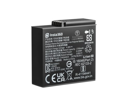 Аккумулятор, Insta360, ACE and ACE PRO Battery, 33 г, литий-ионный, емкость 1650 мАч, напряжение 3.85 В, энергия 6.35 Втч, для экшн-камер Ace / Ace Pro, черный