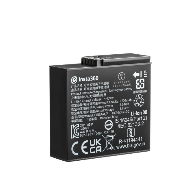 Аккумулятор, Insta360, ACE and ACE PRO Battery, 33 г, литий-ионный, емкость 1650 мАч, напряжение 3.85 В, энергия 6.35 Втч, для экшн-камер Ace / Ace Pro, черный