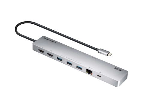 Док-станция, ATEN, UH3240-AT, USB-C 3.2 Gen 1, 11-в-1, 2HDMI, 3USB Type-A, 2USB-C, RJ-45, SD/microSD, аудио 3,5 мм, Power Delivery до 100 Вт