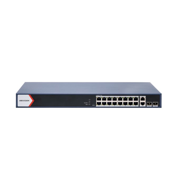Коммутатор, Hikvision, DS-3E1520P-EI, управляемый L2, 16 портов 10/100/1000M PoE 230W, 2 порта 10/100/1000M, 2 порта SFP, стоечный