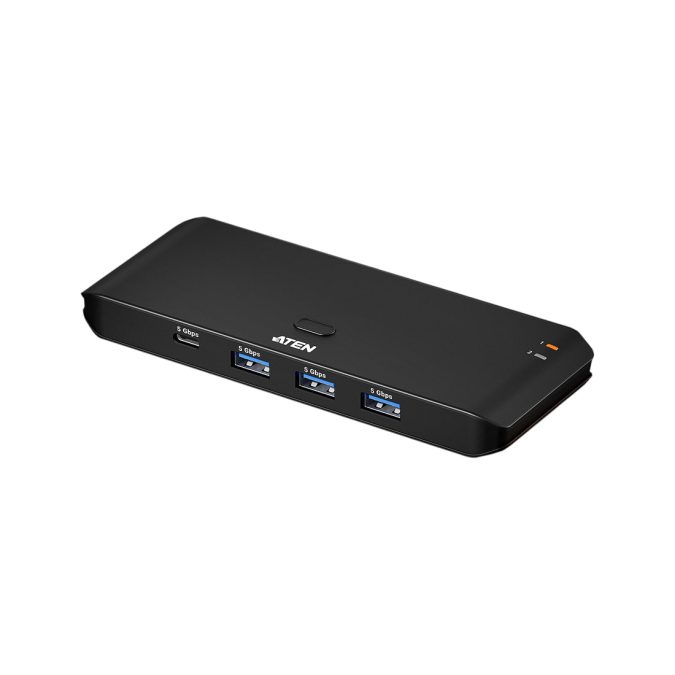 Переключатель (коммутатор) сигнала USB, ATEN, US5324-AT, Серия Essentials, 2-портовый USB Type-C, переключатель для совместного доступа 4-х периферийных устройств (3xUSB 3.2 Gen1 + 1xUSB Type-C) (Windows, Mac, Linux)