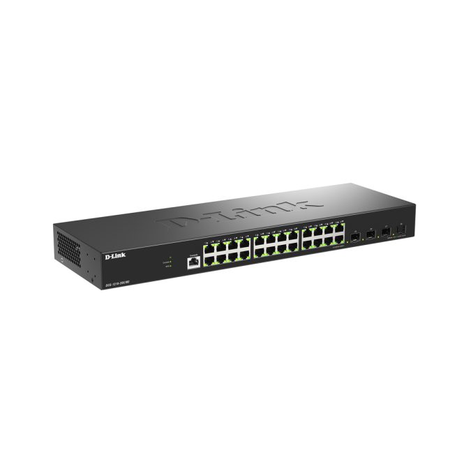 Коммутатор, D-Link, DGS-1210-28X/ME/C1A, Управляемый, L2, 24 порта 10/100/1000Base-T, 4 порта 10GBase-X SFP+, защита от статического электричества до 6 кВ, CLI, консольный порт RJ-45, RPS, поддержка Dying Gasp