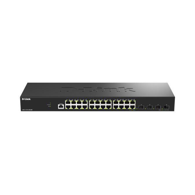 Коммутатор, D-Link, DGS-1210-28X/ME/C1A, Управляемый, L2, 24 порта 10/100/1000Base-T, 4 порта 10GBase-X SFP+, защита от статического электричества до 6 кВ, CLI, консольный порт RJ-45, RPS, поддержка Dying Gasp