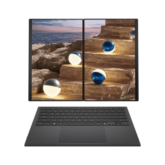 Ноутбук, ASUS Zenbook Duo UX8407AA-SN152W, 90NB16V1-M00WR0, 14",3K 2880x1800, OLED, 144Hz, Core Ultra 9 386H, 32GB LPDDR5X, 1TB SSD Gen4, Intel Graphics, Windows 11 Home, Серый