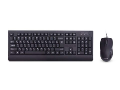 Комплект Клавиатура + Мышь, Delux, DLD-6075OUB, Оптическая Мышь, 1000DPI, USB, Кол-во стандартных клавиш 104, Анг/Рус/Каз, Длина кабеля 1,6 метра, Чёрный