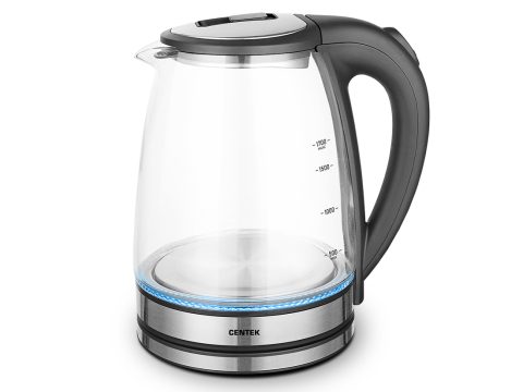 Чайник электрический, Centek, CT-0002, Стекло, Объем 1.7л, Мощность 2200 Вт, LED подсветка, Закрытый нагревательный элемент, Защита от включения без воды, Защита от перегрева