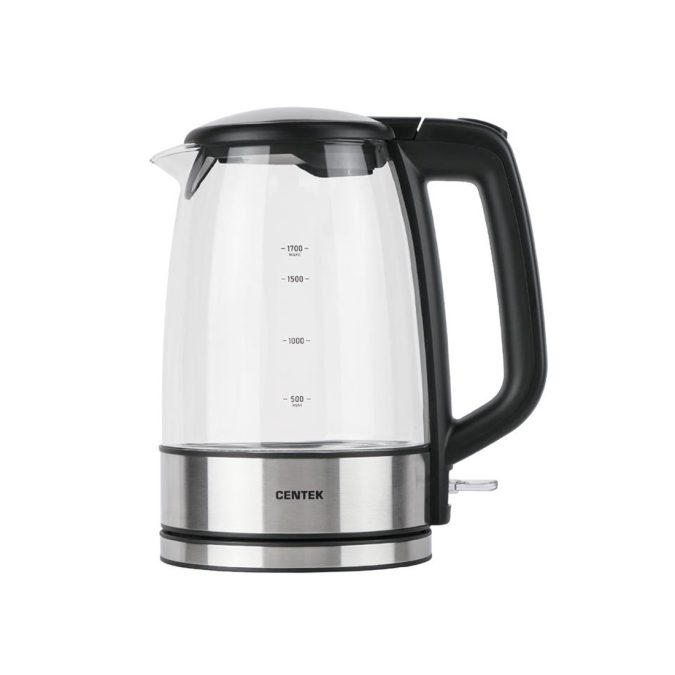 Чайник электрический, Centek, CT-0033, Стекло, Объем 1.7л, Мощность 2200 Вт, LED подсветка, Быстрое кипячение, Закрытый нагревательный элемент, Защита от включения без воды, Защита от перегрева